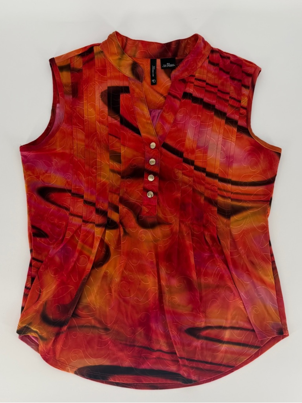 Y2K Retro Babydoll Top Pleated Vibrant Orange Sleeveless Artsy Trippy Shirt PS